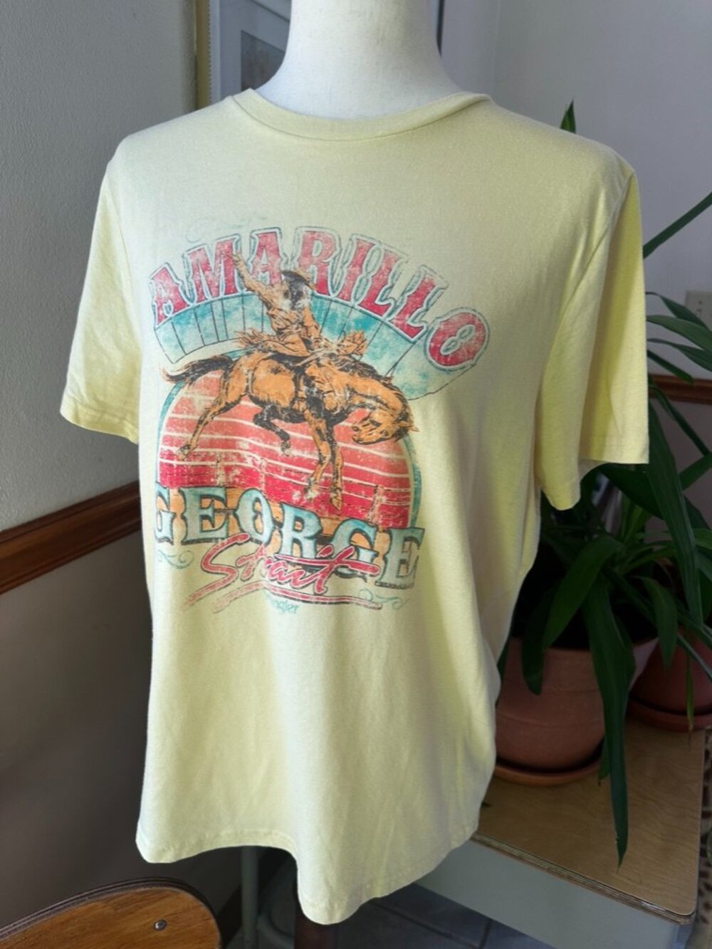 Wrangler Women's T Shirt, George Strait, Yellow with Cowboy and Horse, Large